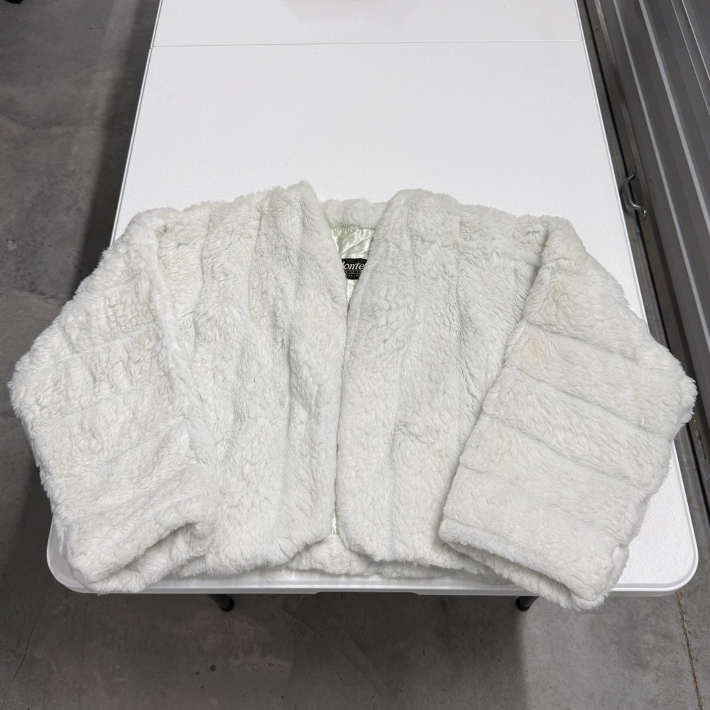 Monterey Fashions Faux Fur Jacket Womens L White Excellent Vintage Cropped